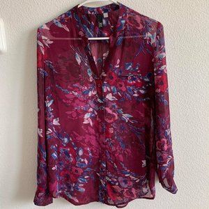 NWOT Kut ft Kloth Purple Sheer Floral Blouse